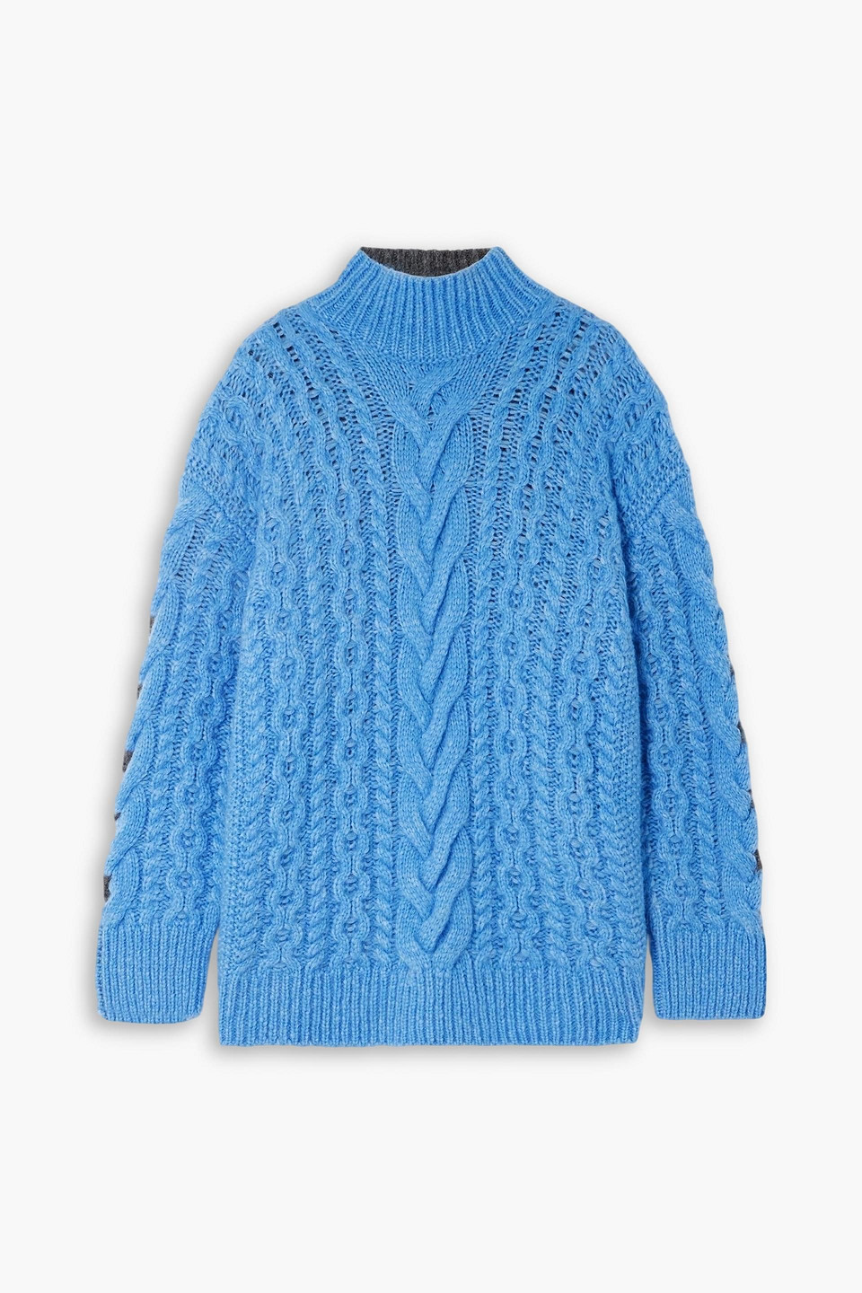 stella mccartney - oversized two-tone cable-knit alpaca-blend turtleneck sweater - blue - l