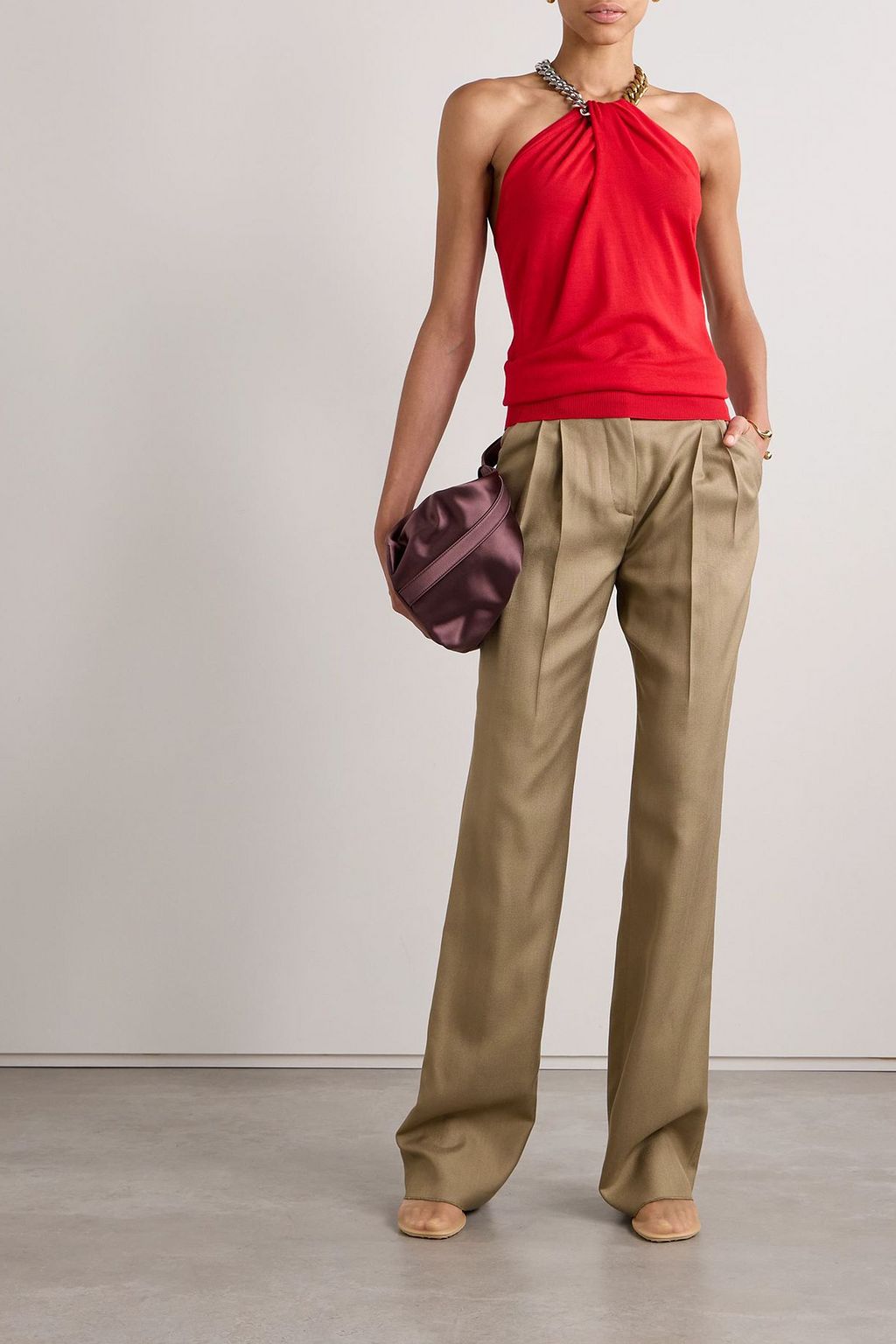 STELLA MCCARTNEY Chain-embellished wool halterneck top