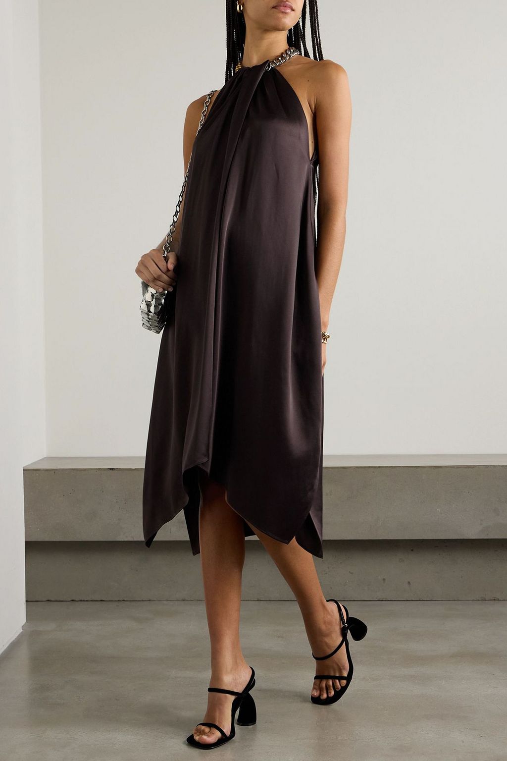 STELLA MCCARTNEY Chain-embellished asymmetric satin dress