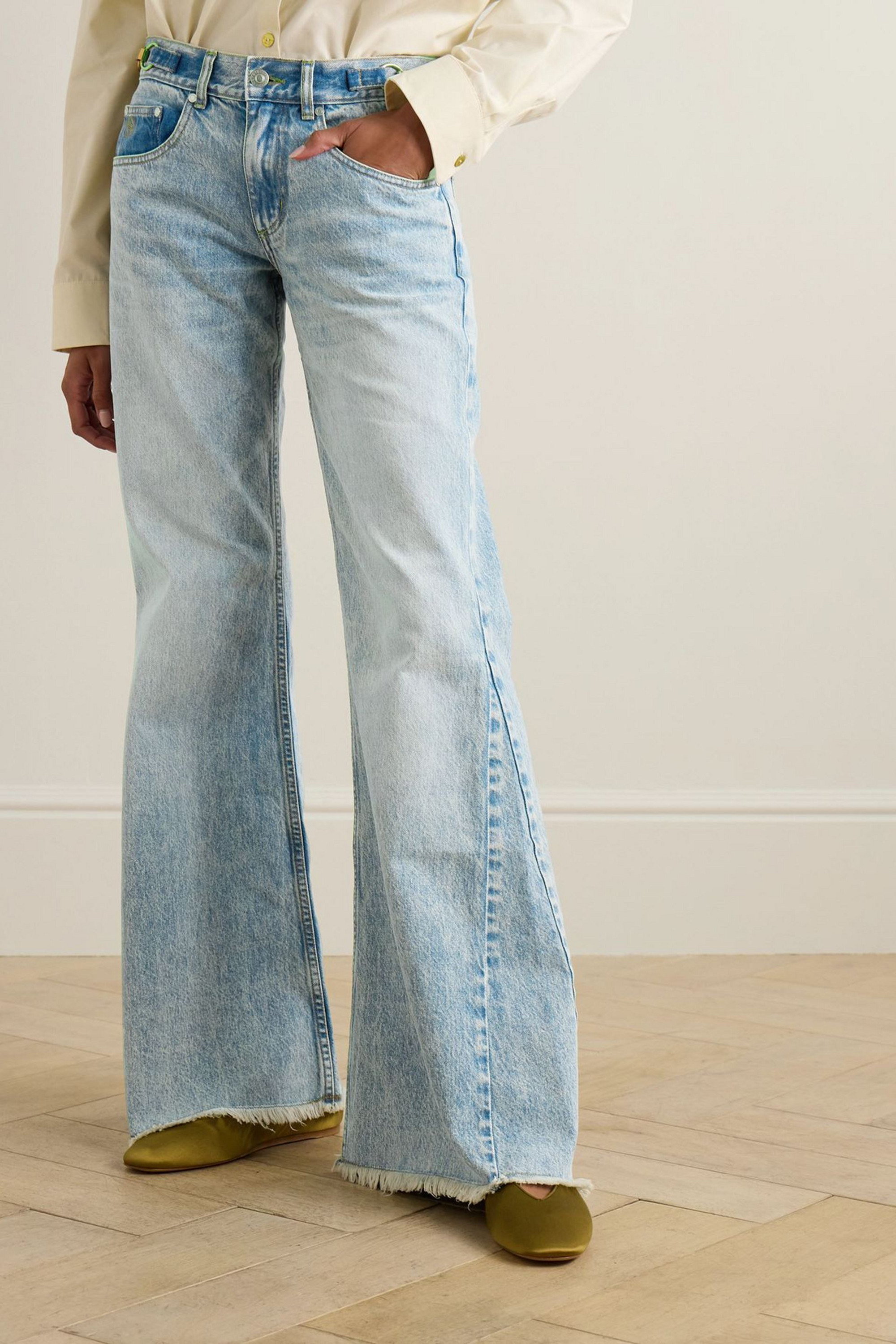 Stella McCartney Frayed embellished flared jeans