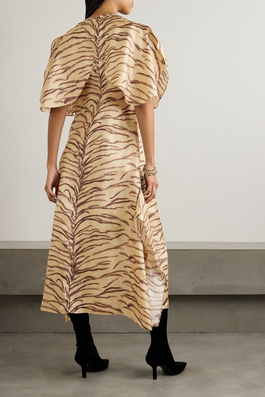 STELLA MCCARTNEY Draped zebra-print silk midi dress