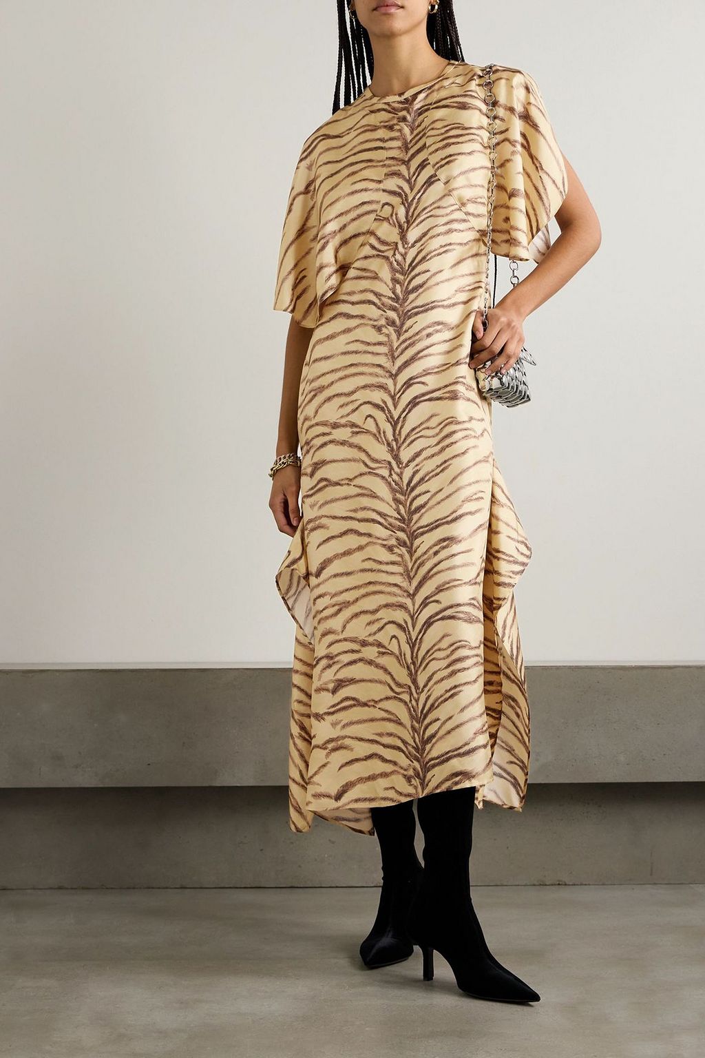 STELLA MCCARTNEY Draped zebra-print silk midi dress