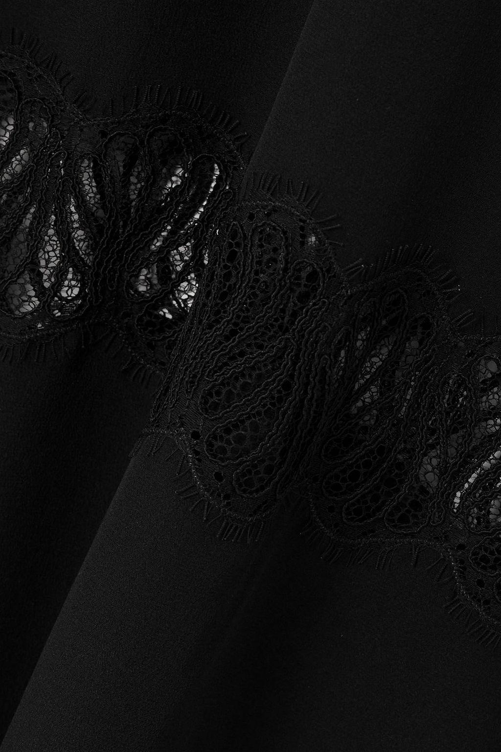 STELLA MCCARTNEY Asymmetric cutout lace-trimmed silk-satin midi dress