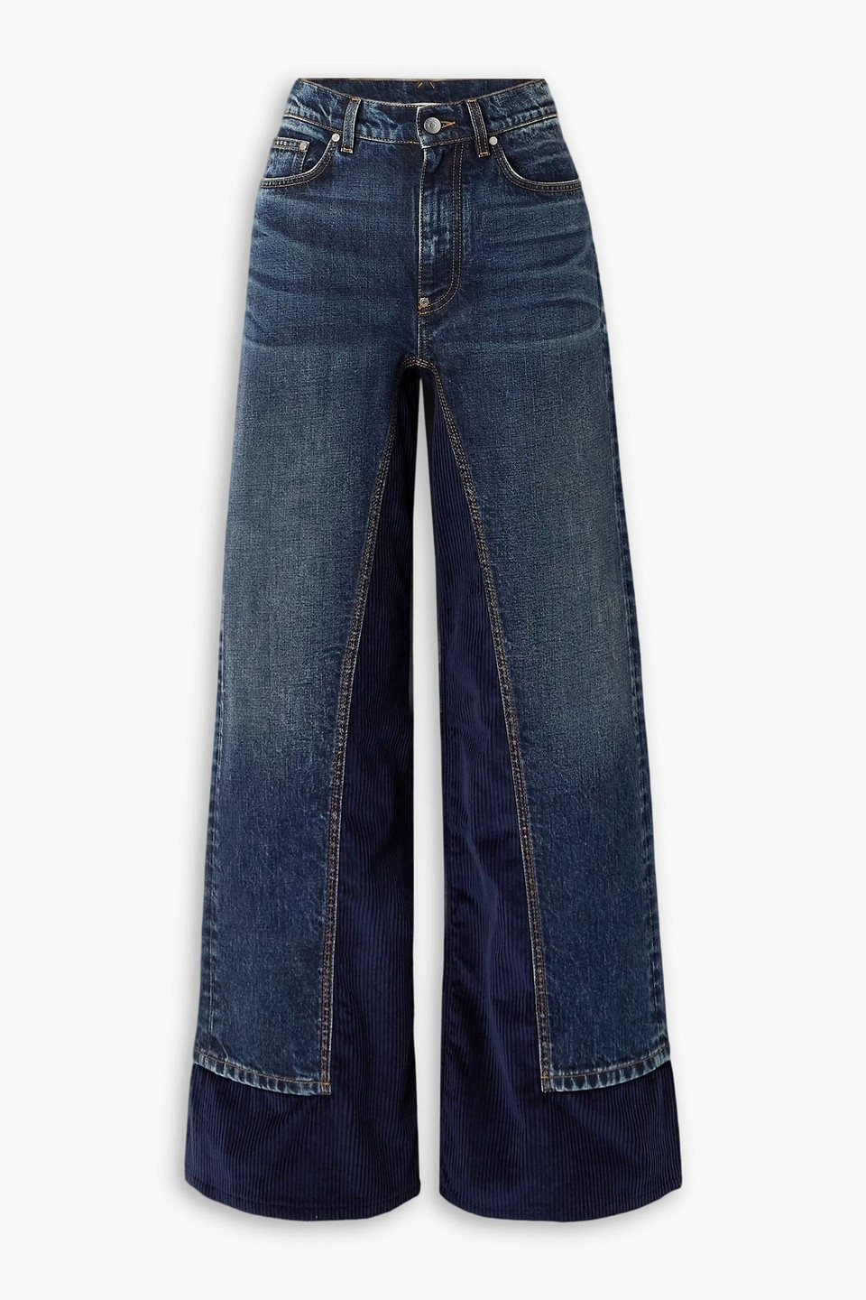 stella mccartney - corduroy-trimmed high-rise wide-leg jeans - blue - 28