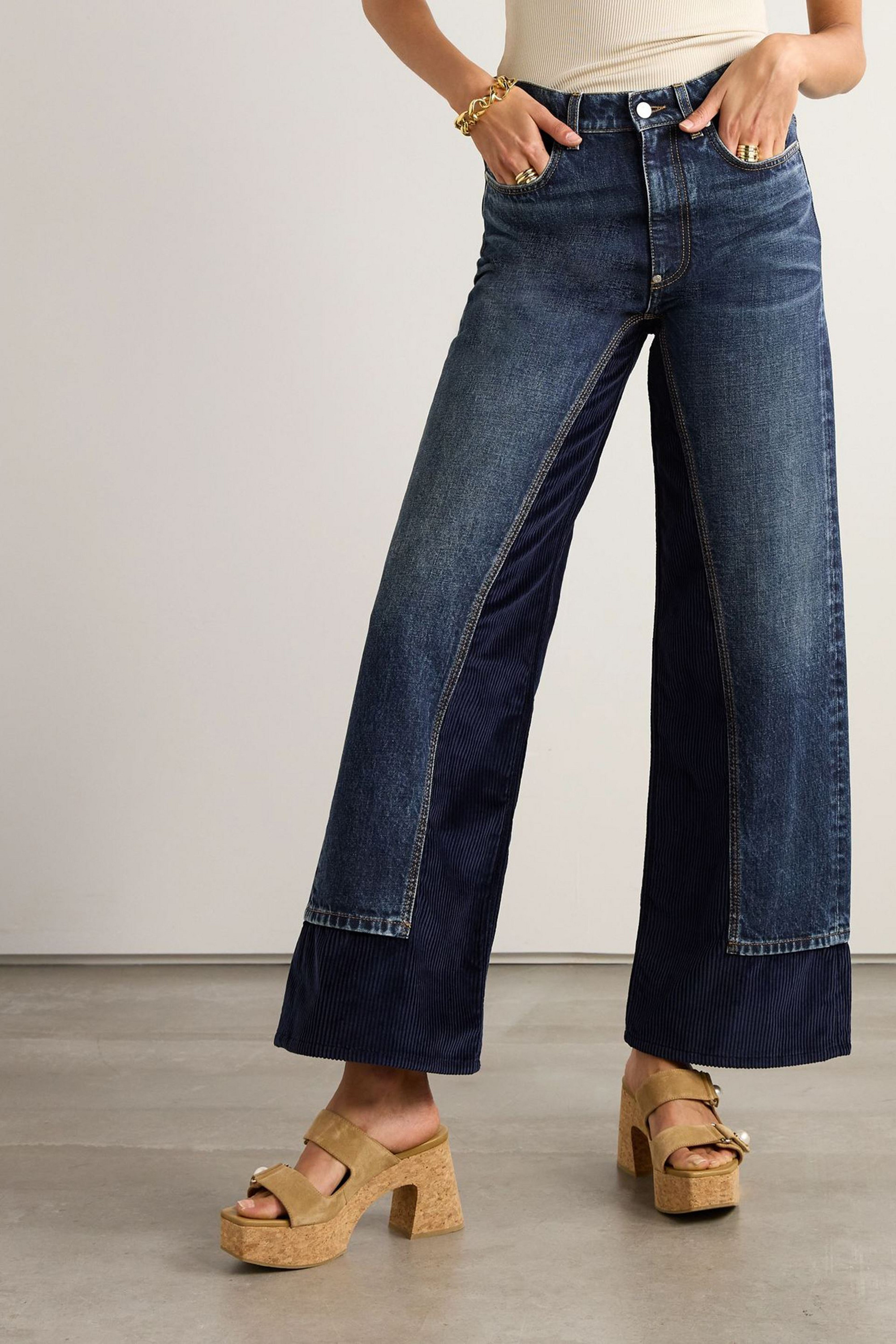 Stella McCartney Corduroy-trimmed high-rise wide-leg jeans