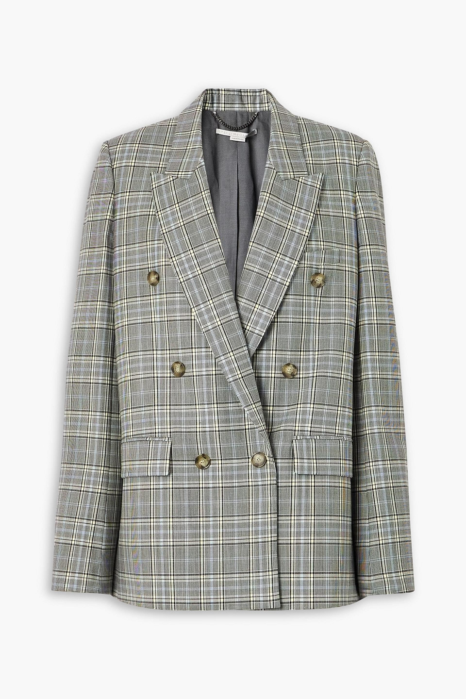 stella mccartney - double-breasted checked wool blazer - blue - it 36