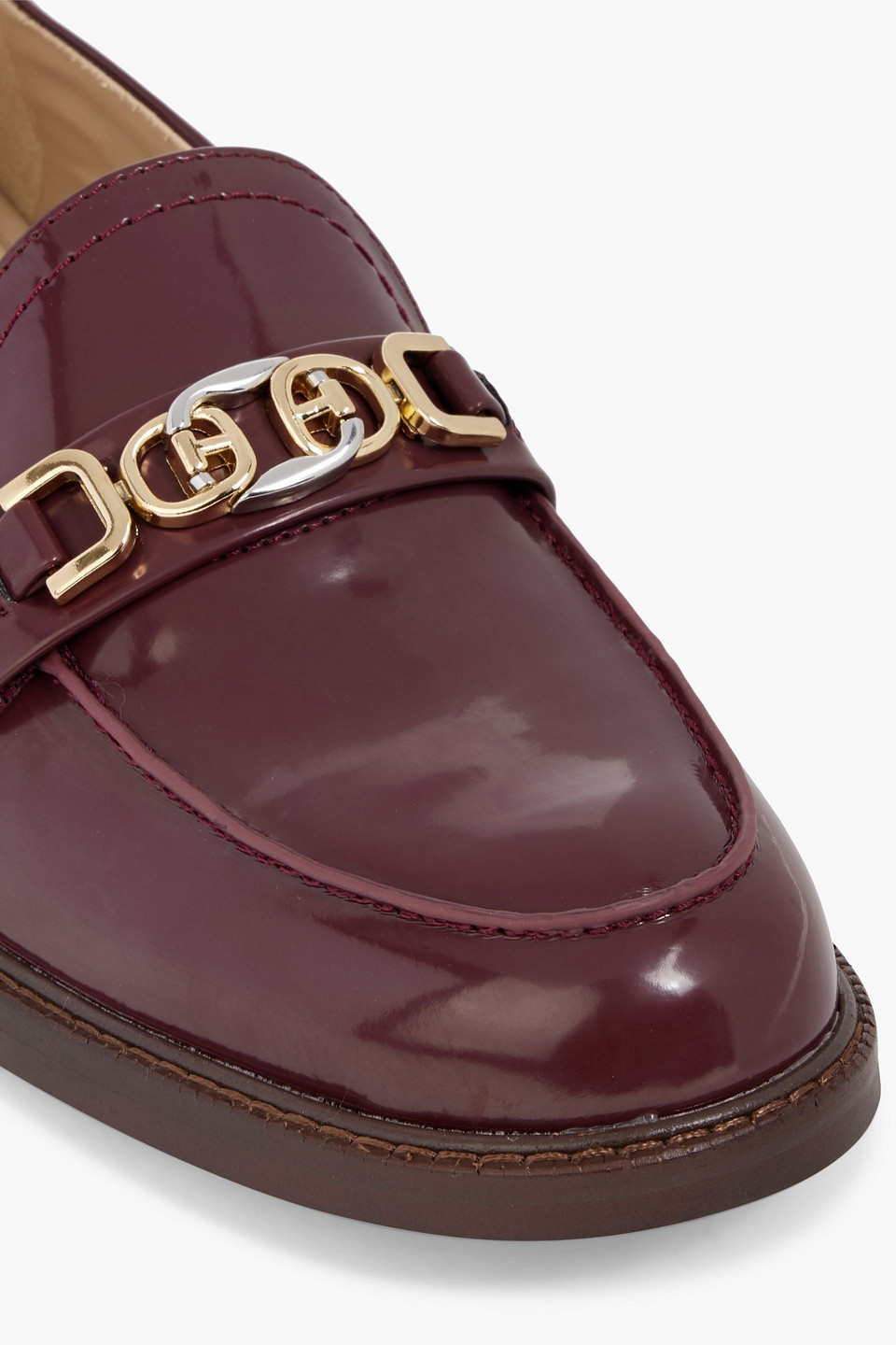 Sam Edelman Chain-embellished Faux Patent-leather Loafers In Plum