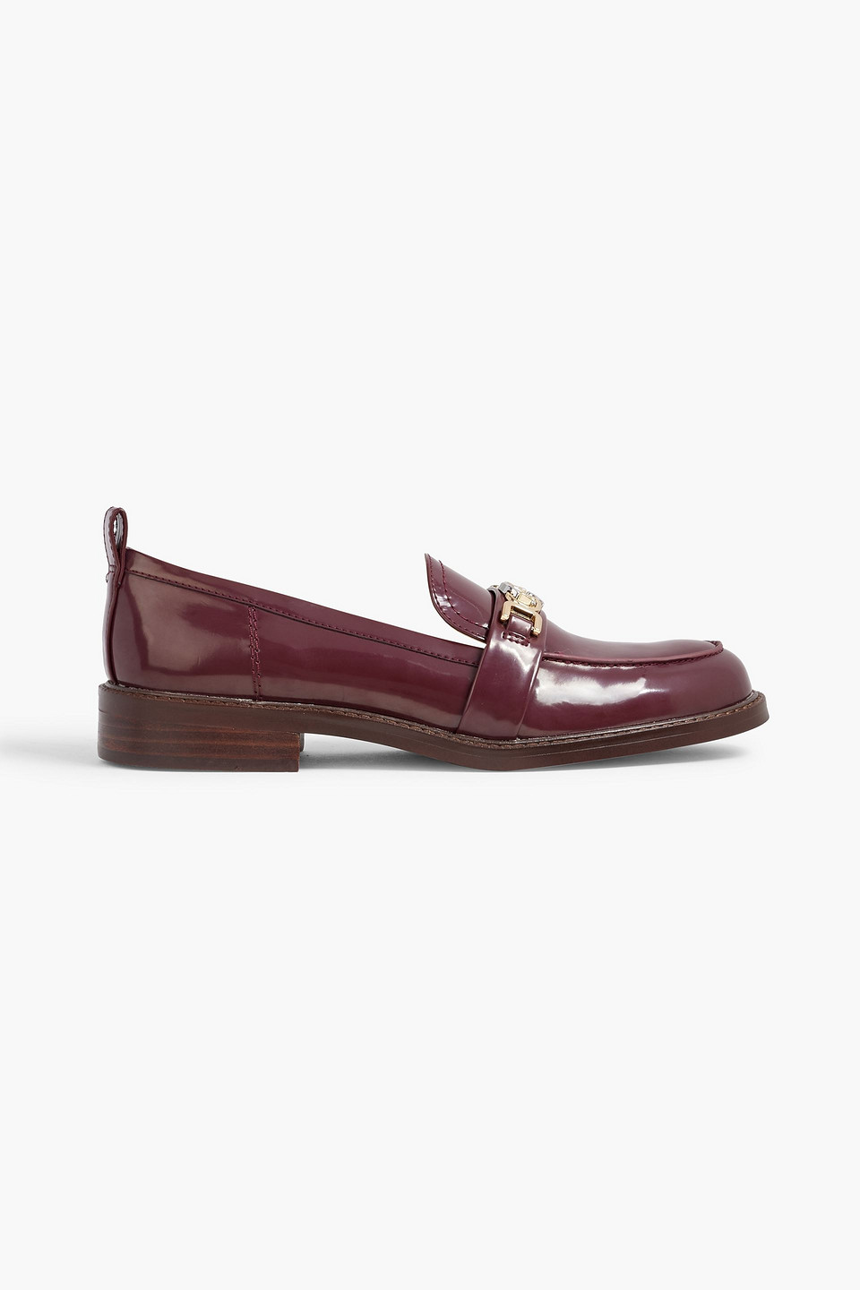 Sam Edelman Chain-embellished Faux Patent-leather Loafers In Plum