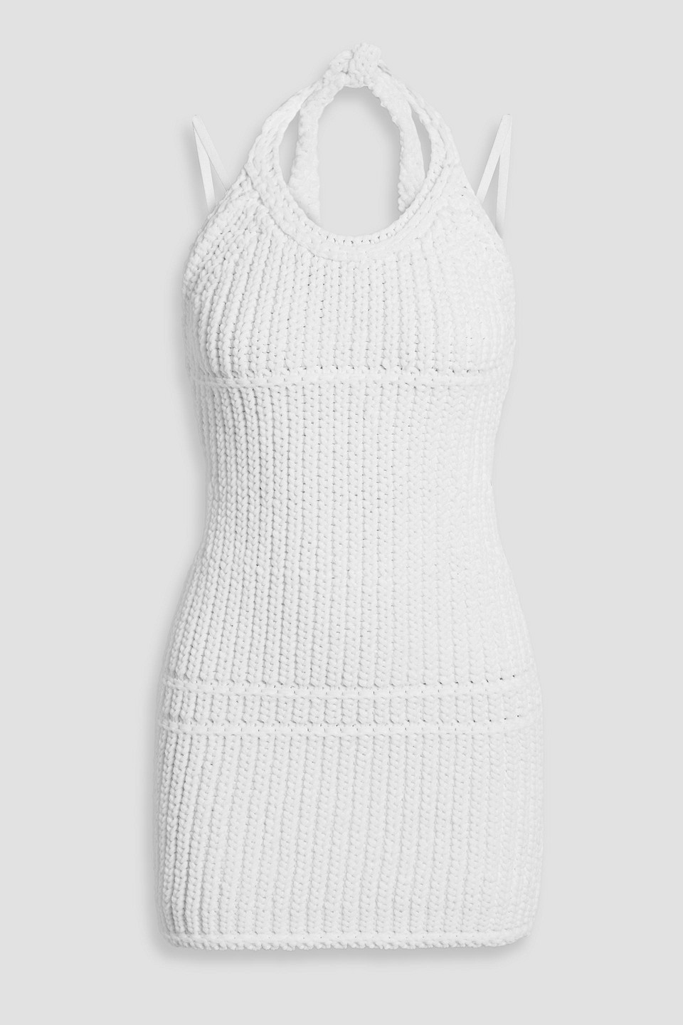 Shop Jacquemus Nuvola Ribbed-knit Halterneck Mini Dress In White