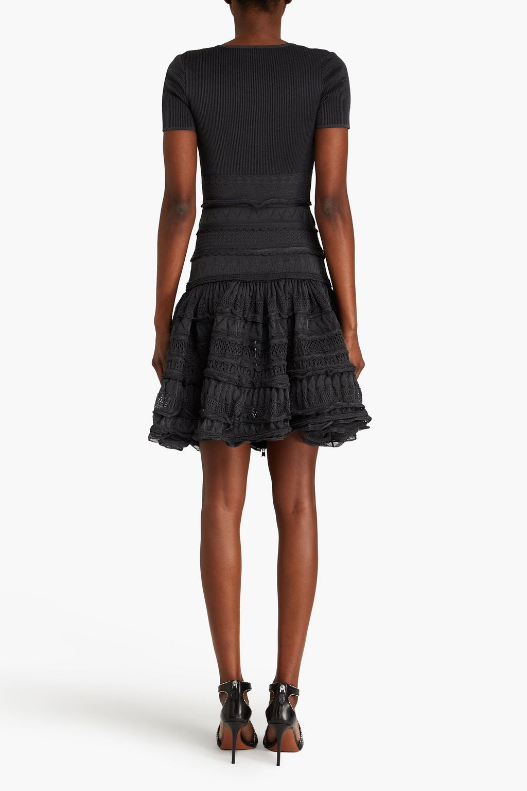 ALAÏA リブ編み&透かし編みニット ミニワンピース ティアード