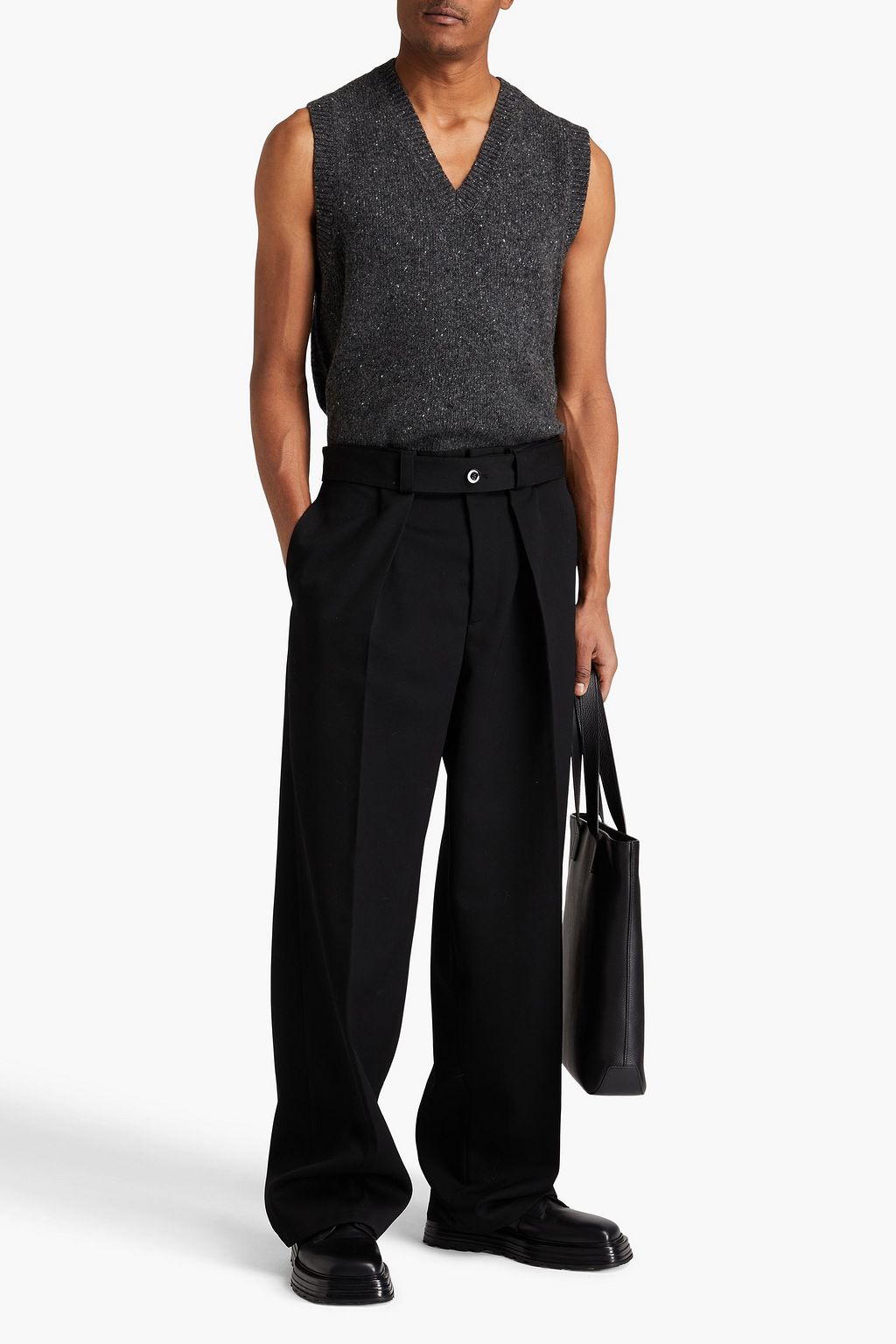 JIL SANDER Belted grain de poudre wool pants