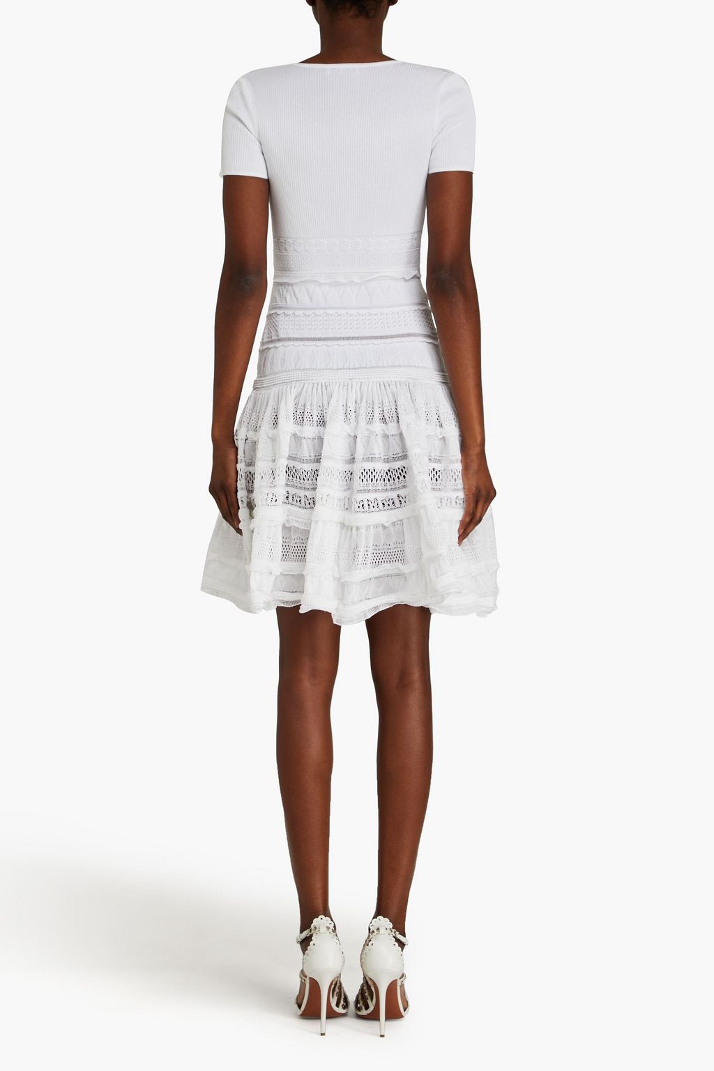 ALAÏA Tiered ribbed and pointelle-knit mini dress