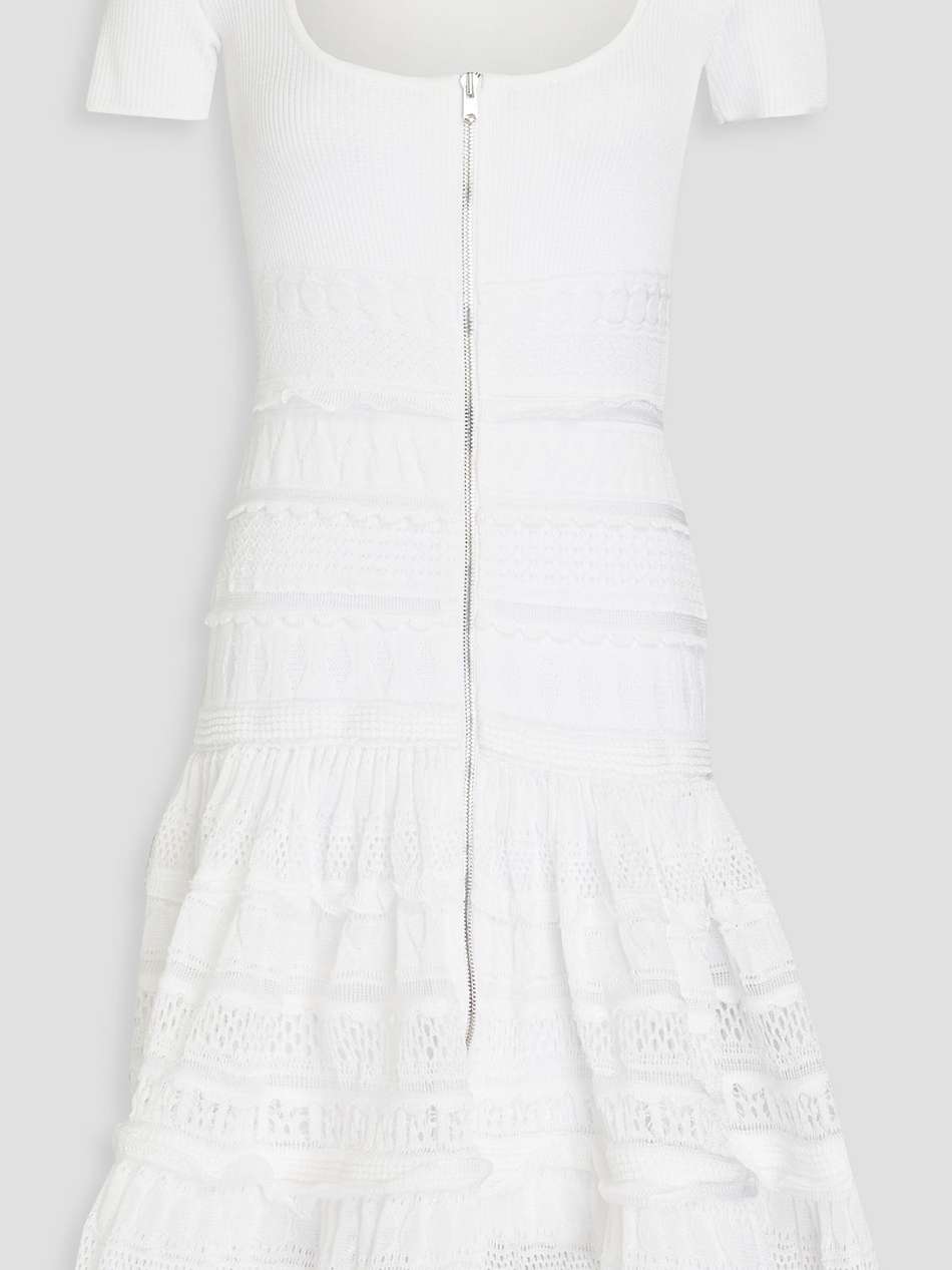 tiered ribbed and pointelle-knit mini dress