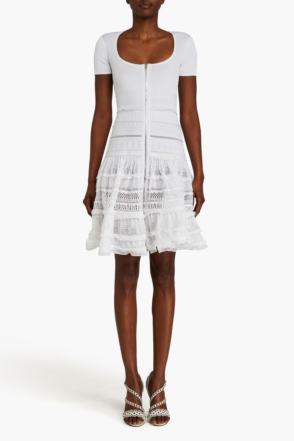 ALAÏA Tiered ribbed and pointelle-knit mini dress