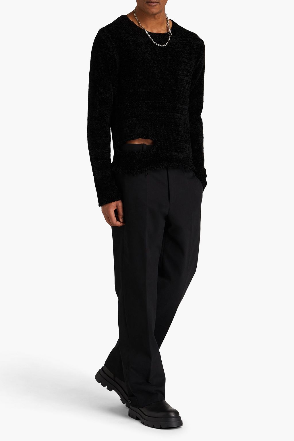 JIL SANDER Distressed silk and cotton-blend chenille sweater