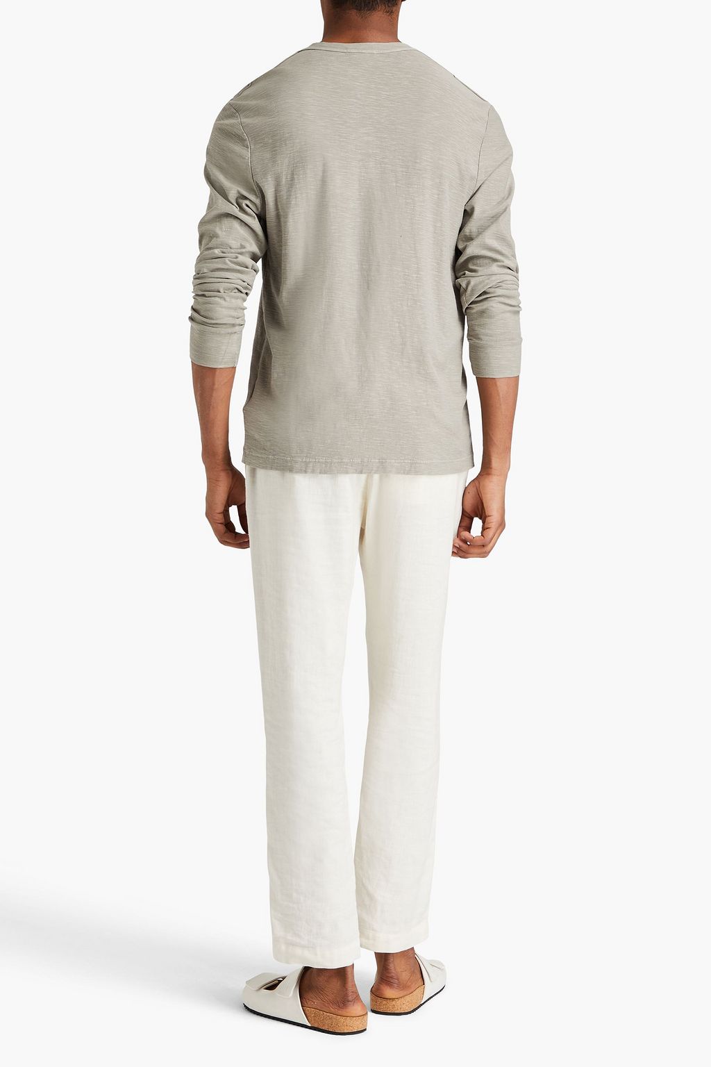 JAMES PERSE T-Shirt aus Baumwoll-Jersey mit Henley-Kragen und Flammgarneffekt