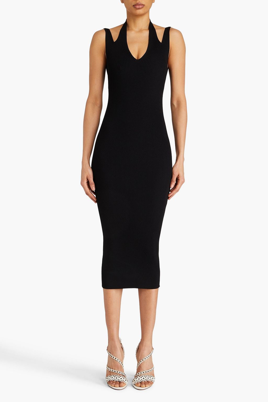 ALAÏA Ribbed-knit halterneck midi dress