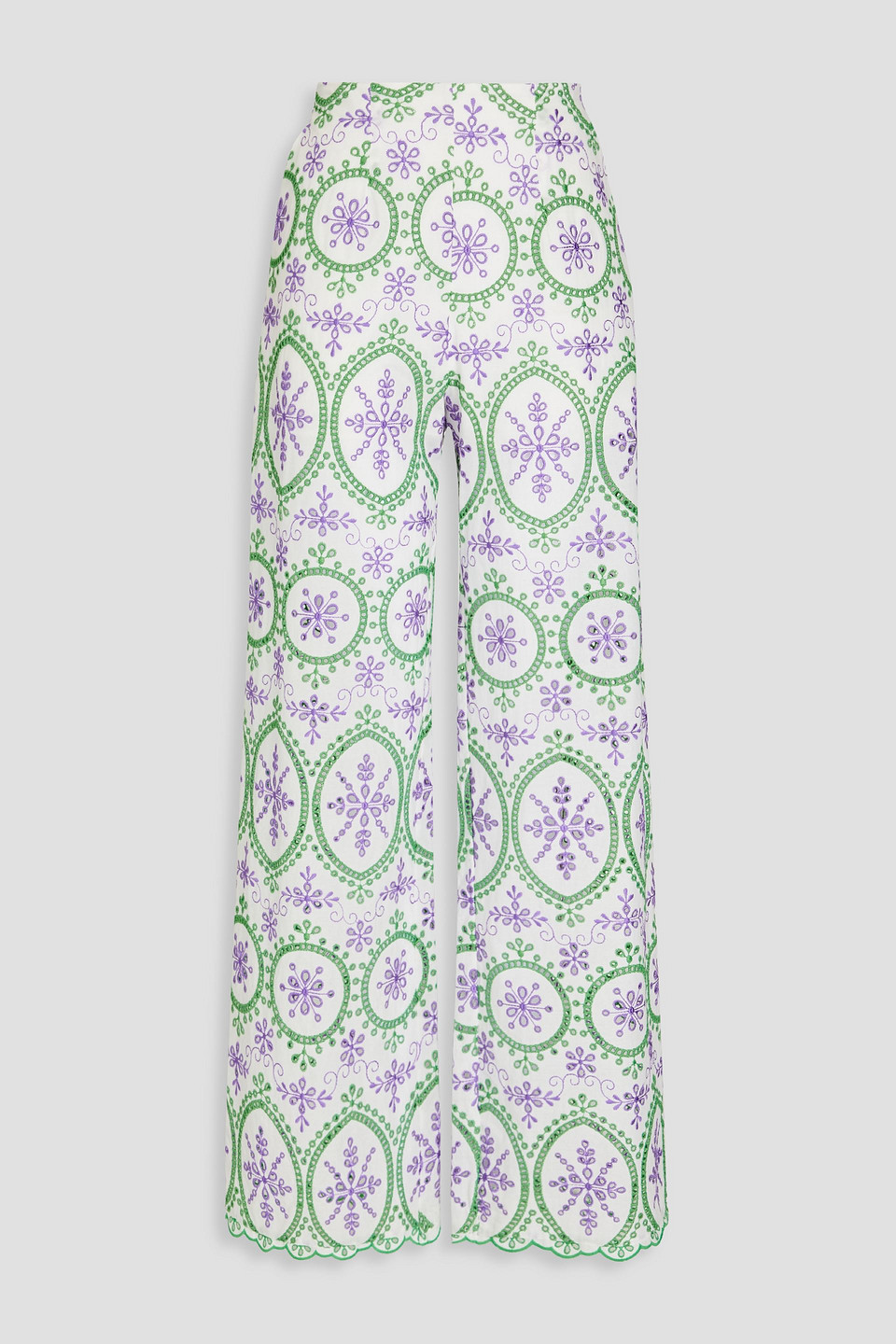 CHARO RUIZ BRIGID BRODERIE ANGLAISE COTTON-BLEND WIDE-LEG PANTS