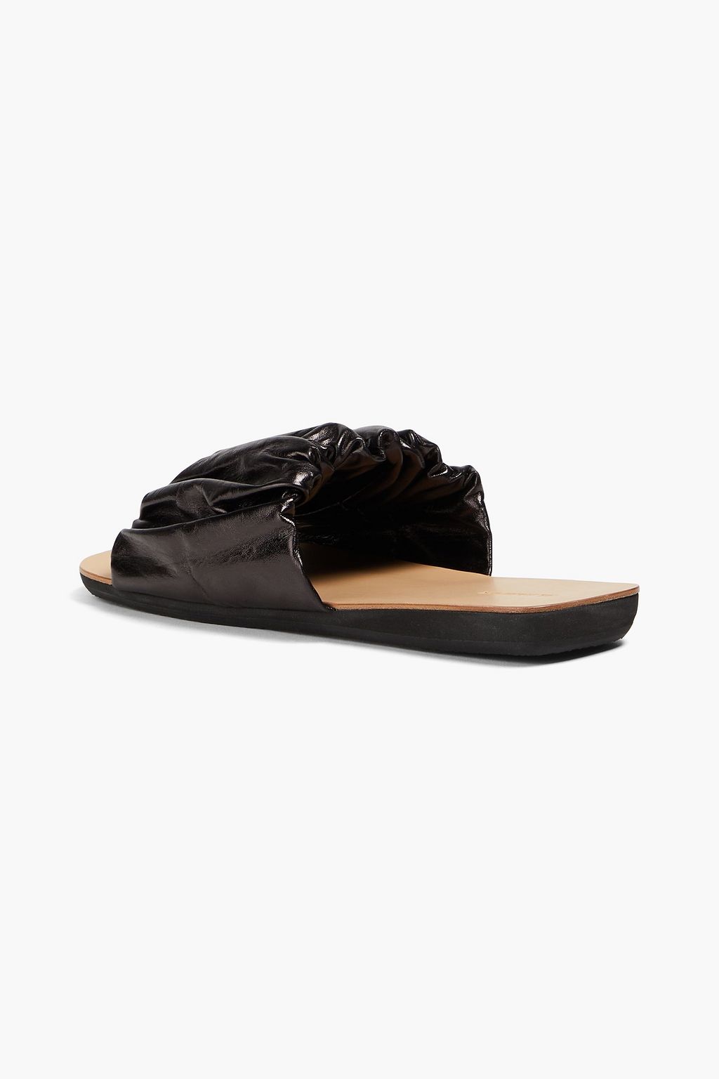 JIL SANDER 개더 장식 메탈릭 가죽 슬라이드 샌들