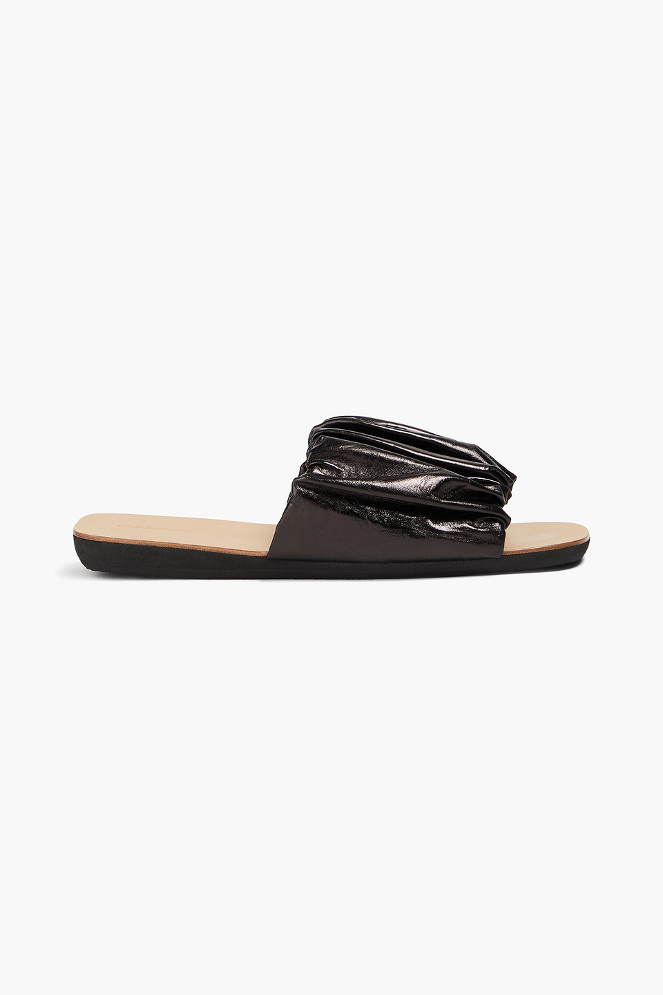 JIL SANDER GATHERED METALLIC LEATHER SLIDES