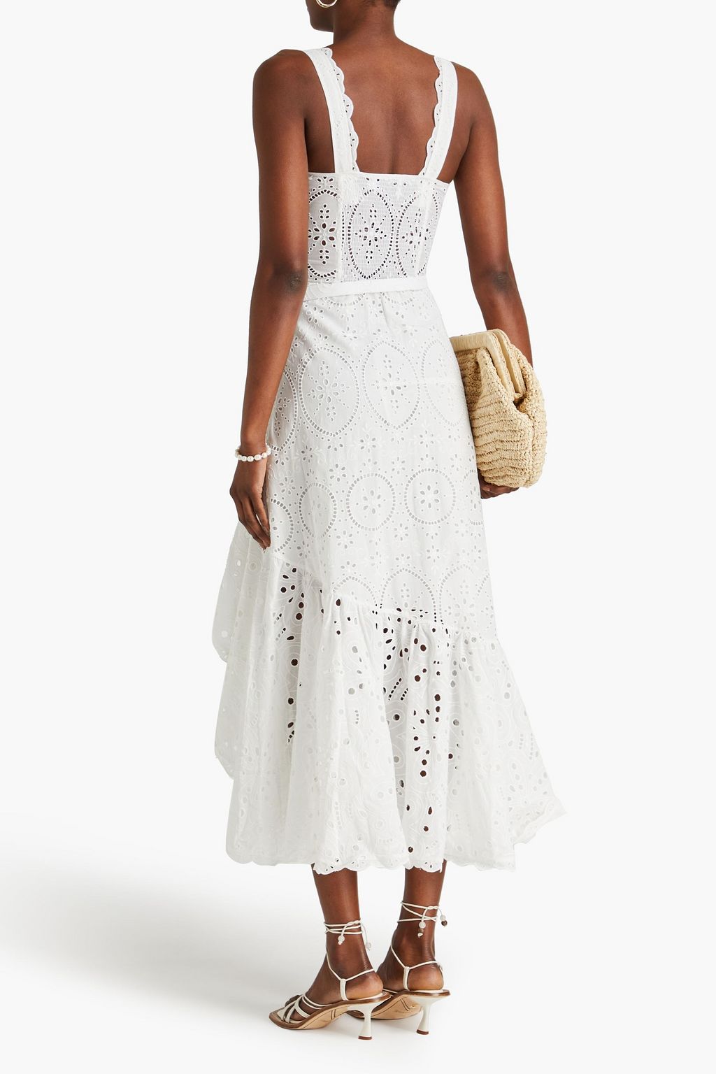 CHARO RUIZ IBIZA Tatyana belted ruffled broderie anglaise cotton-blend midi dress