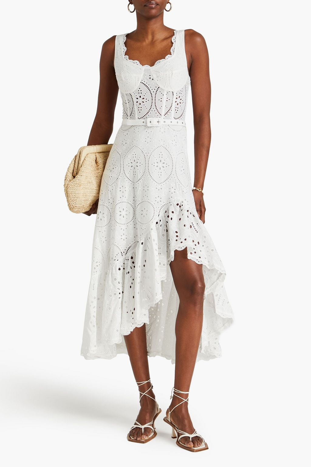 CHARO RUIZ IBIZA Tatyana belted ruffled broderie anglaise cotton-blend midi dress