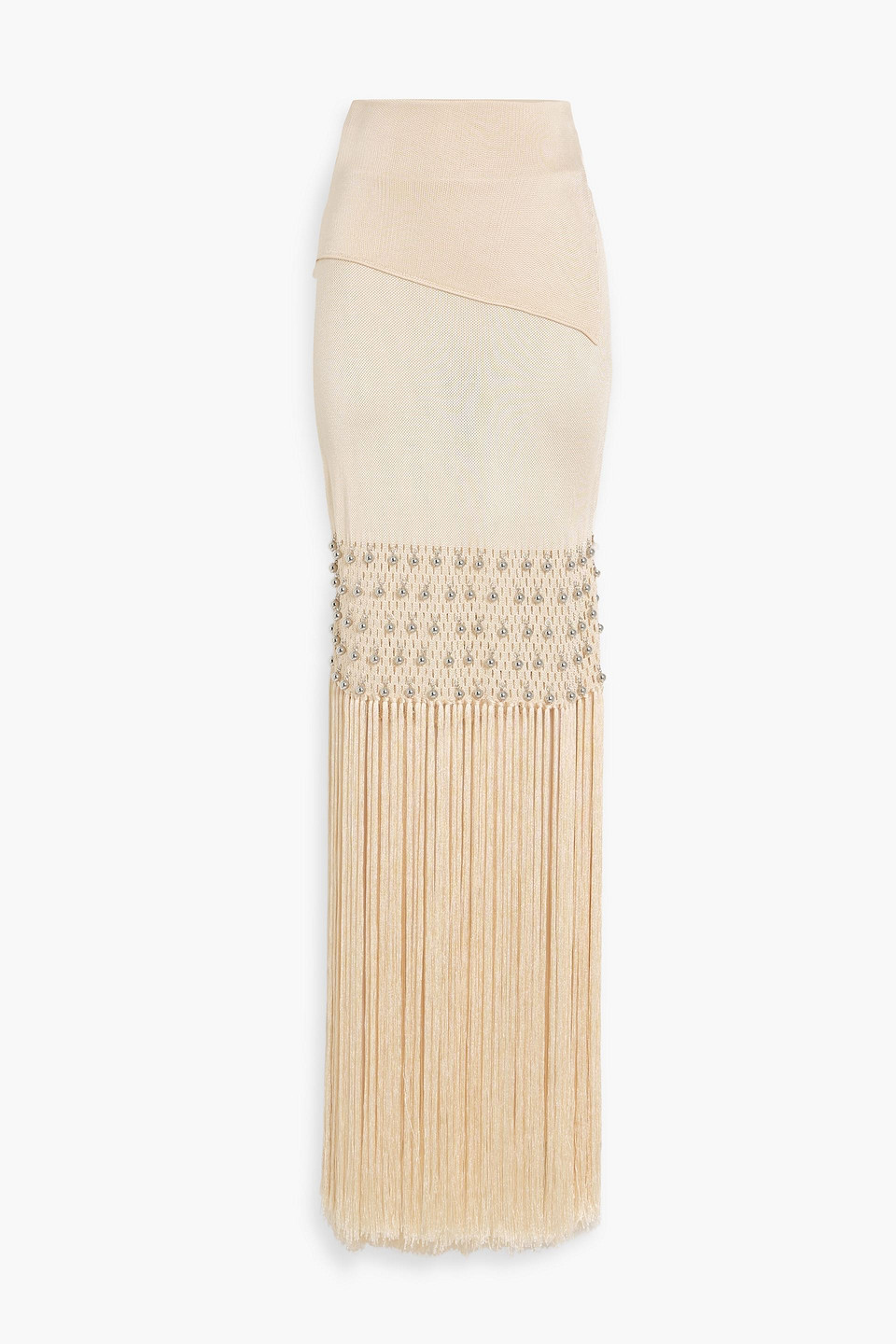 Rabanne Fringed Knitted Maxi Skirt In Cream
