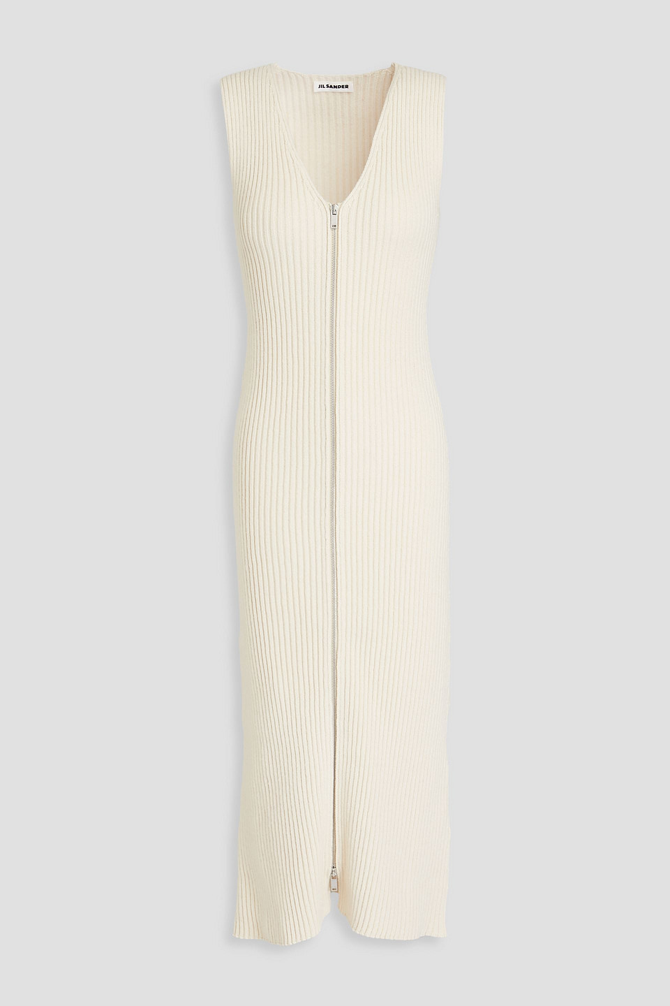 Shop Jil Sander Ribbed Cotton Midi Dress In Ivory