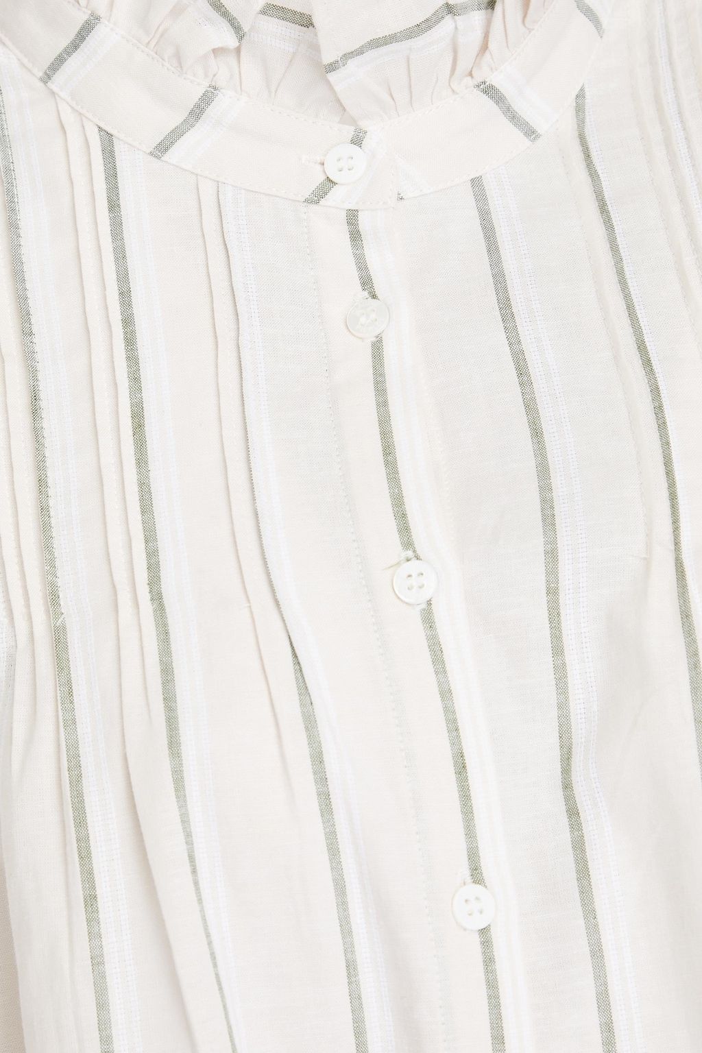 CLAUDIE PIERLOT Ruffled striped  cotton and linen-blend shirt