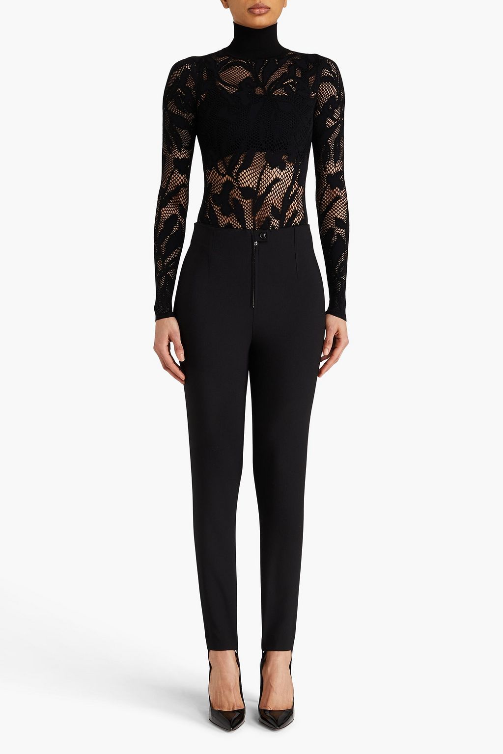 ALAÏA Body aus floralem Jacquard mit Stehkragen