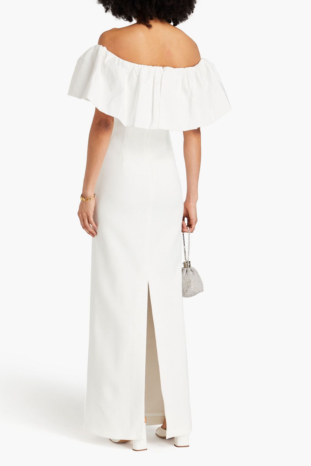 REBECCA VALLANCE Alpine off-the-shoulder taffeta-paneled crepe bridal gown