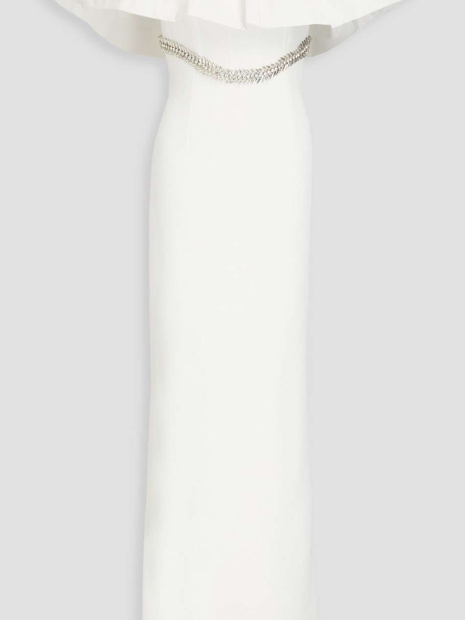 alpine off-the-shoulder taffeta-paneled crepe bridal gown