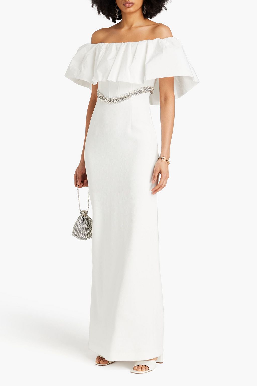 REBECCA VALLANCE Alpine off-the-shoulder taffeta-paneled crepe bridal gown