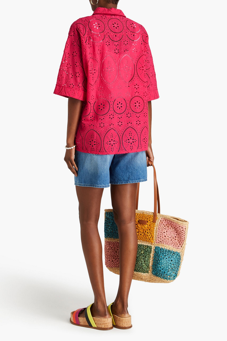 Charo Ruiz Isma Broderie Anglaise Cotton-blend Shirt In Fuchsia