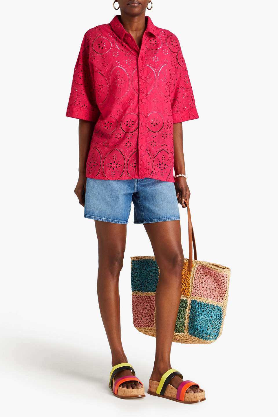 Charo Ruiz Isma Broderie Anglaise Cotton-blend Shirt In Fuchsia