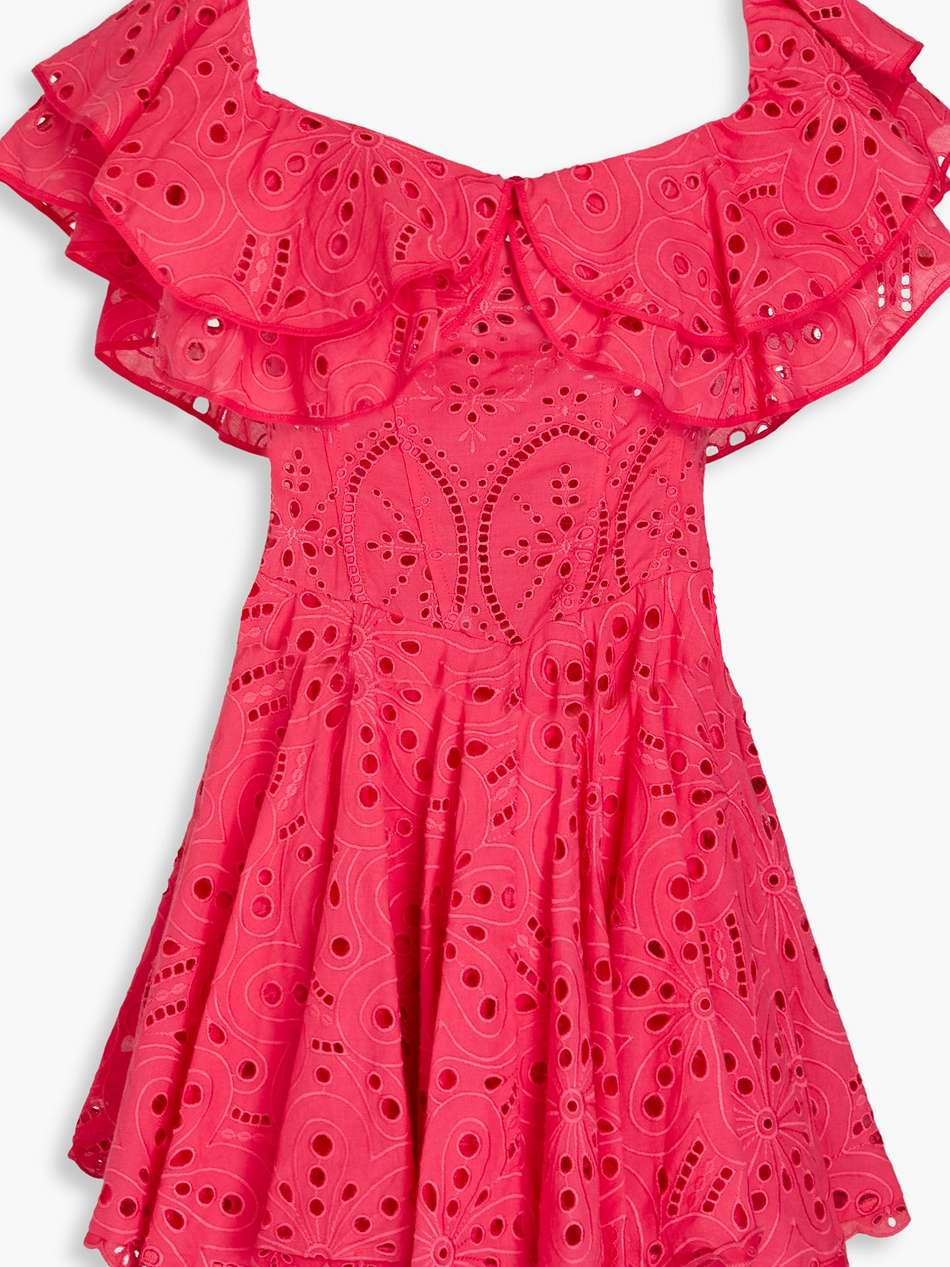 dalia off-the-shoulder ruffled broderie anglaise cotton-blend mini dress