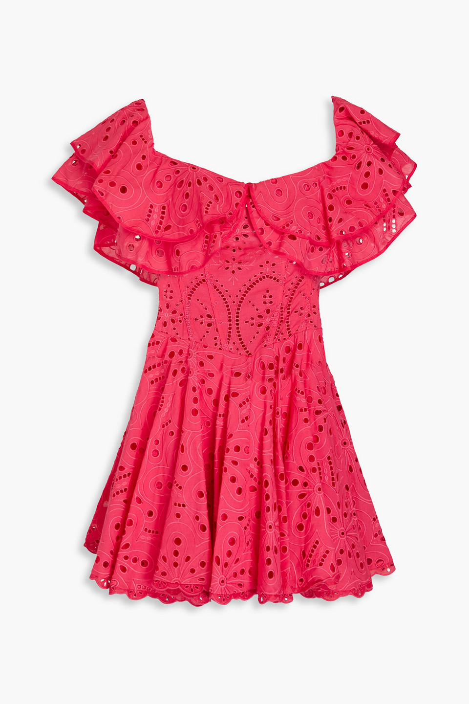 Charo Ruiz Dalia Off-the-shoulder Ruffled Broderie Anglaise Cotton-blend Mini Dress In Fuchsiafarben