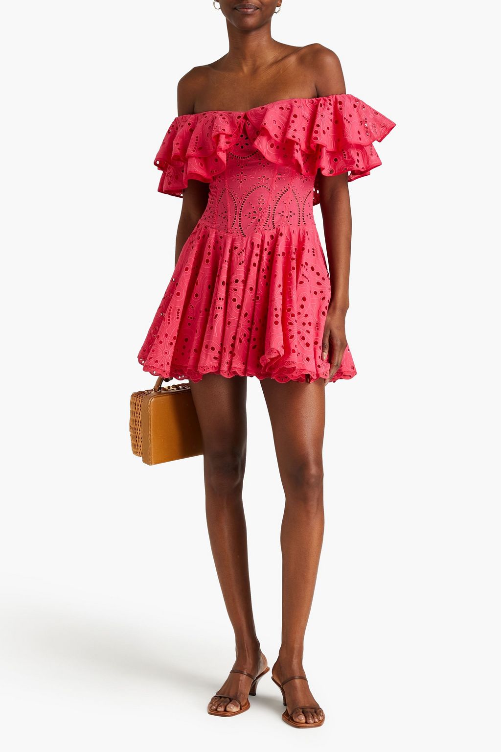 CHARO RUIZ IBIZA Dalia off-the-shoulder ruffled broderie anglaise cotton-blend mini dress
