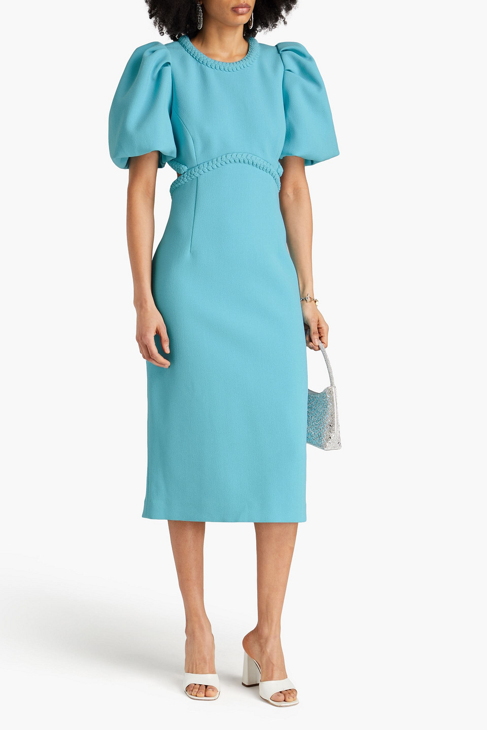 Shop Rebecca Vallance Michelle Cutout Crepe Midi Dress In Sky Blue