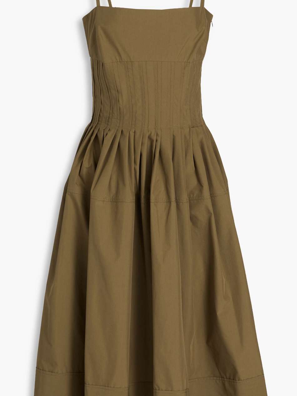 pintucked cotton-blend poplin midi dress