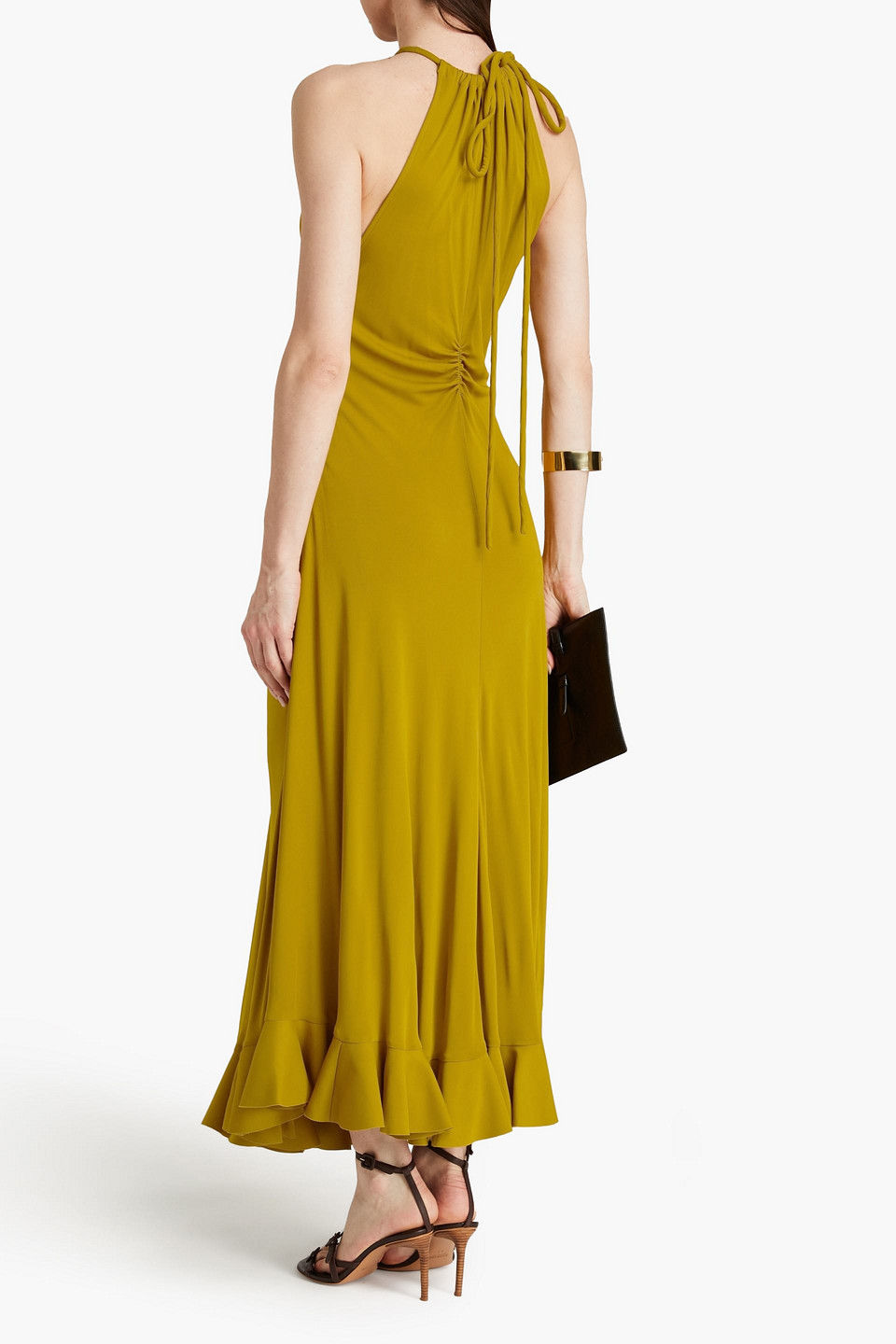 Shop Proenza Schouler Cutout Ruched Jersey Maxi Dress In Leaf Green