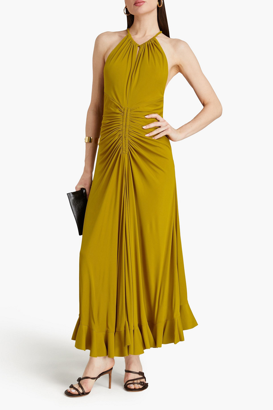 Shop Proenza Schouler Cutout Ruched Jersey Maxi Dress In Leaf Green