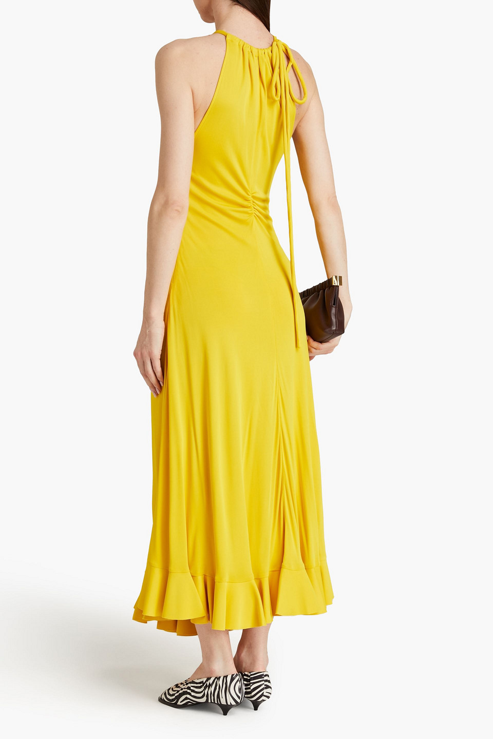 Shop Proenza Schouler Cutout Ruched Jersey Maxi Dress In Yellow