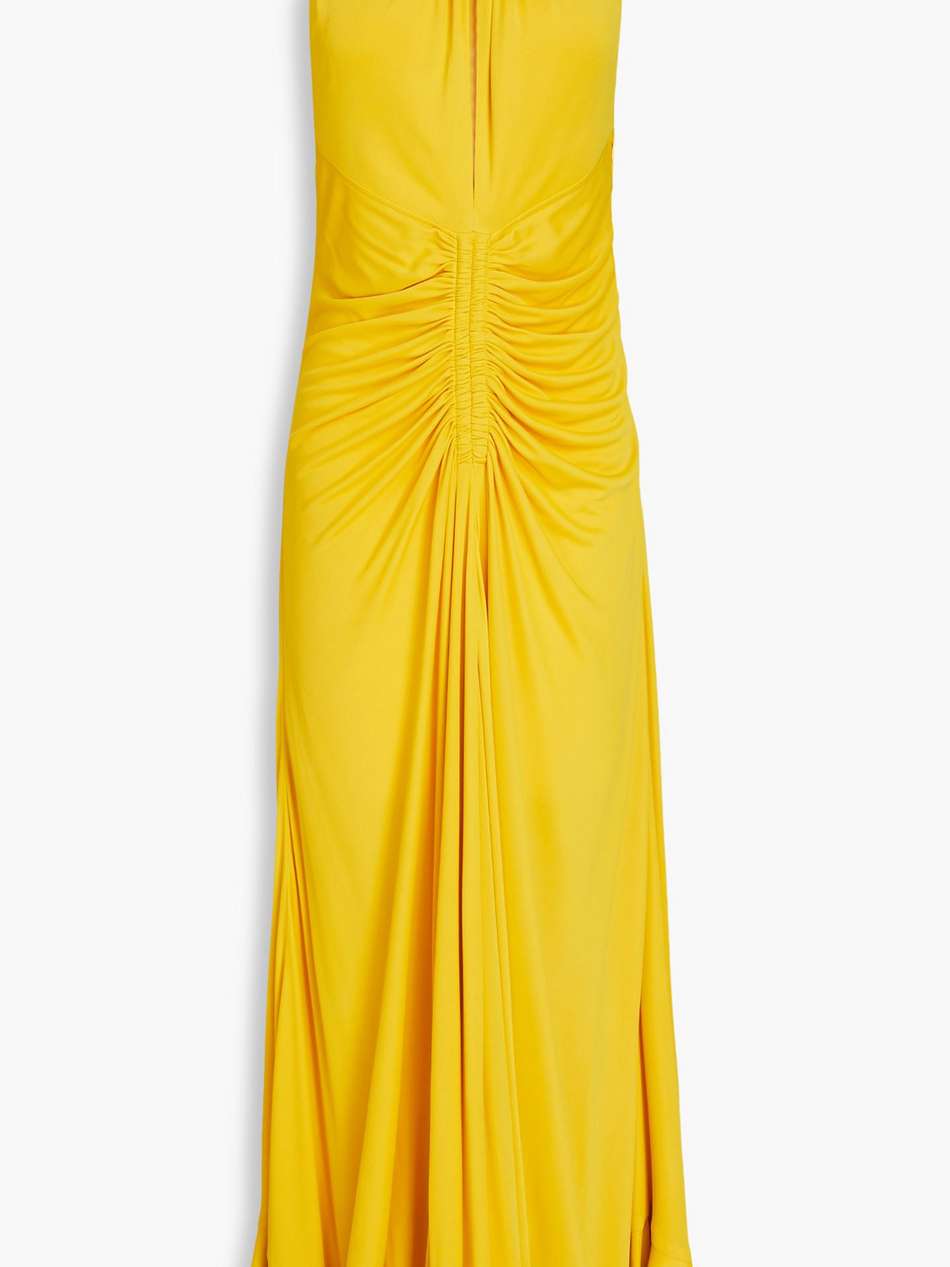 cutout ruched jersey maxi dress