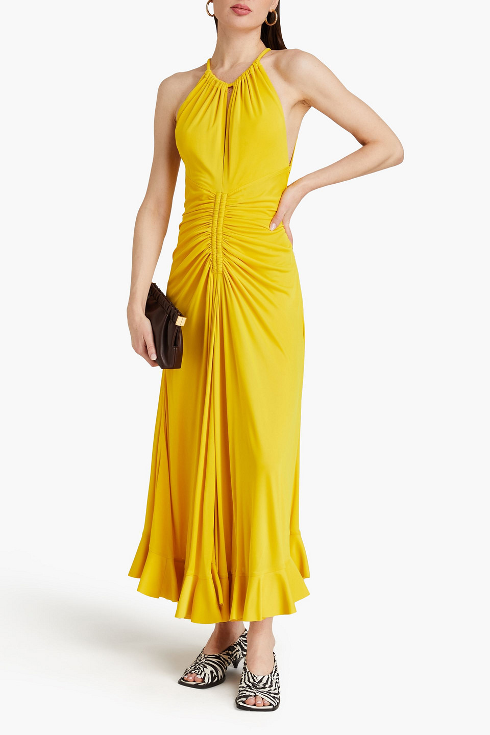 Shop Proenza Schouler Cutout Ruched Jersey Maxi Dress In Yellow