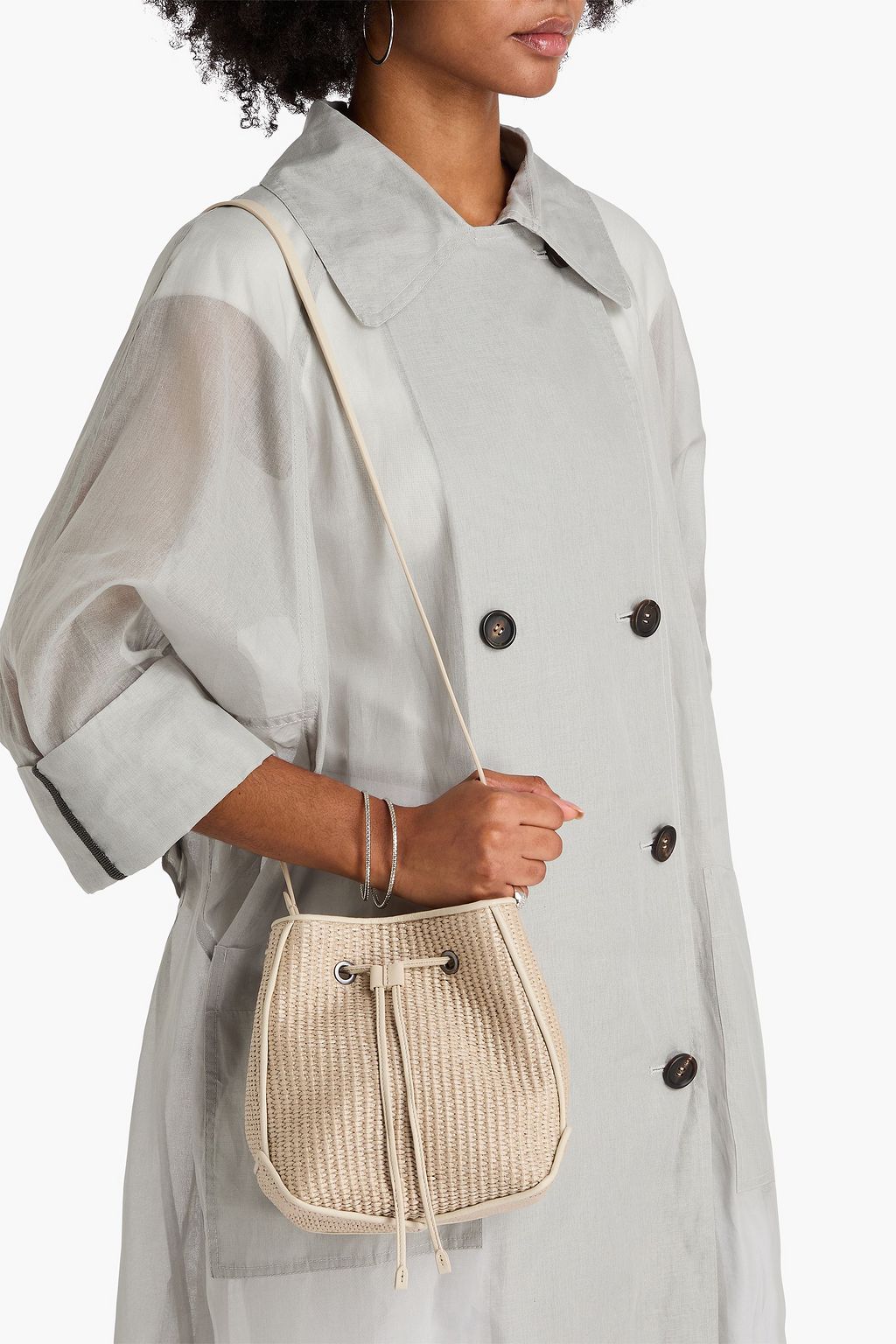 BRUNELLO CUCINELLI フェイクラフィア バケットバッグ ビーズ付き