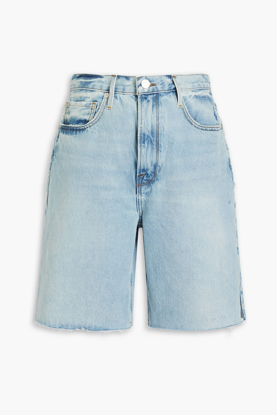 Frame Frayed Denim Shorts In Light Denim