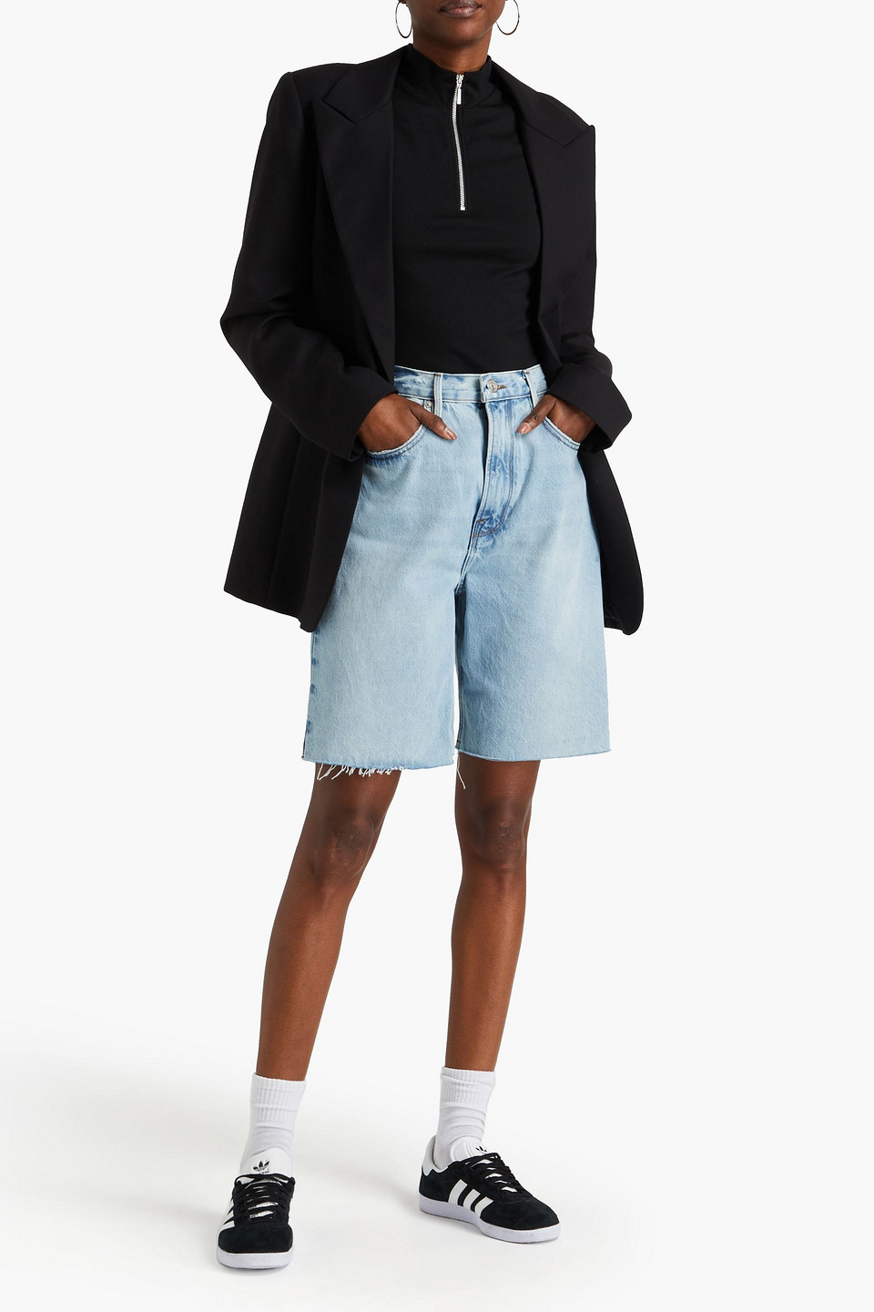 Shop Frame Frayed Denim Shorts In Light Denim