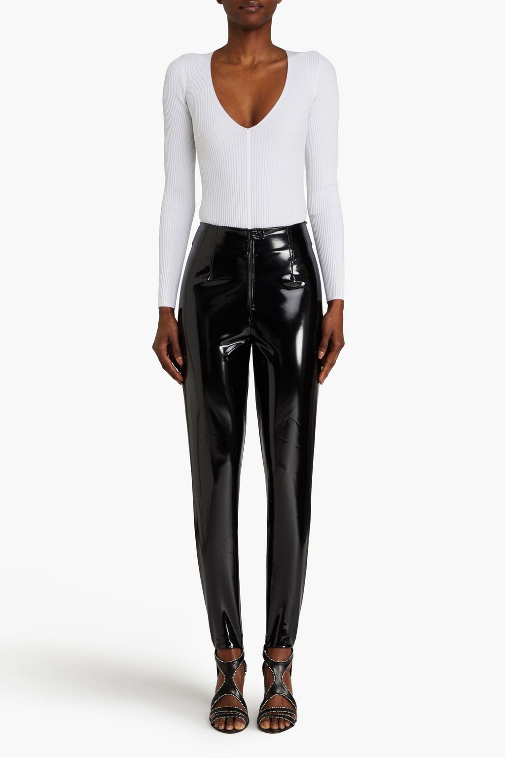 ALAÏA Vinyl stirrup skinny pants