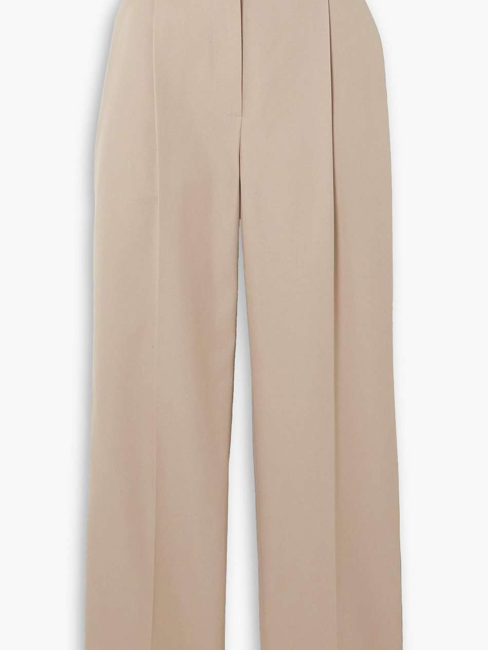 pleated twill straight-leg pants